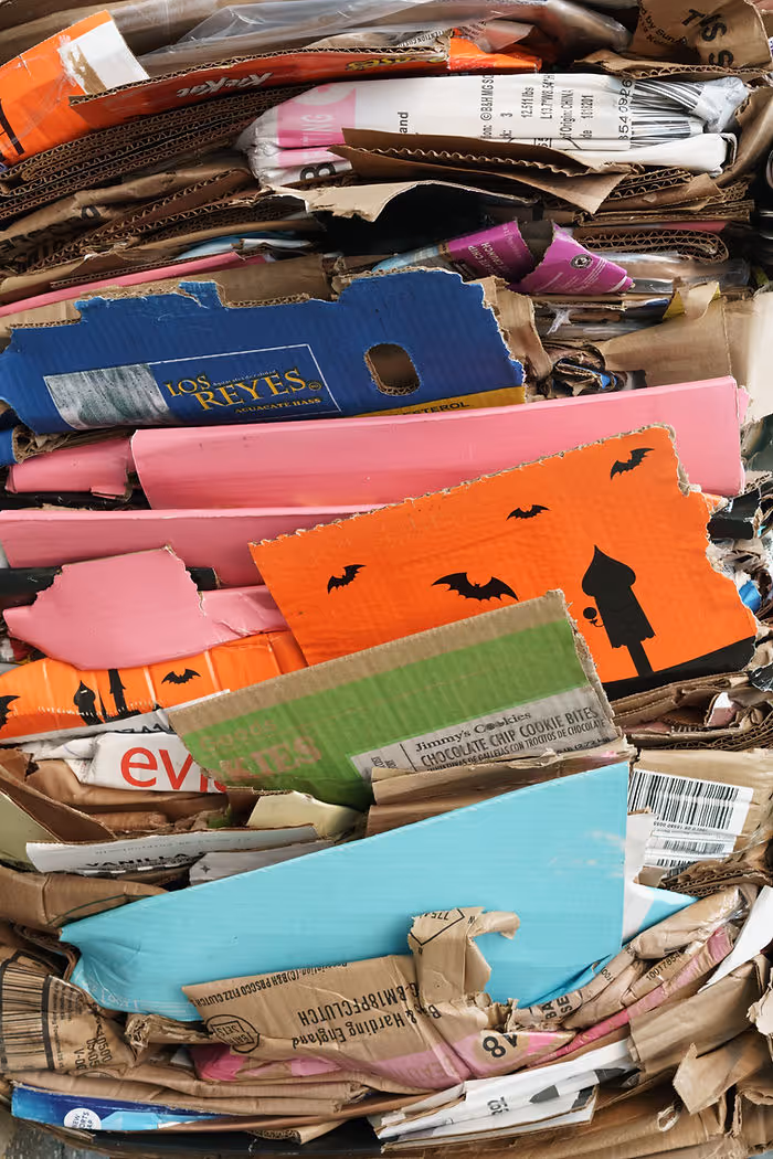 rows of broken down cardboard ready for recycling