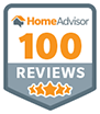 HomeAdvisor badge showing 100 reviews with five orange stars.