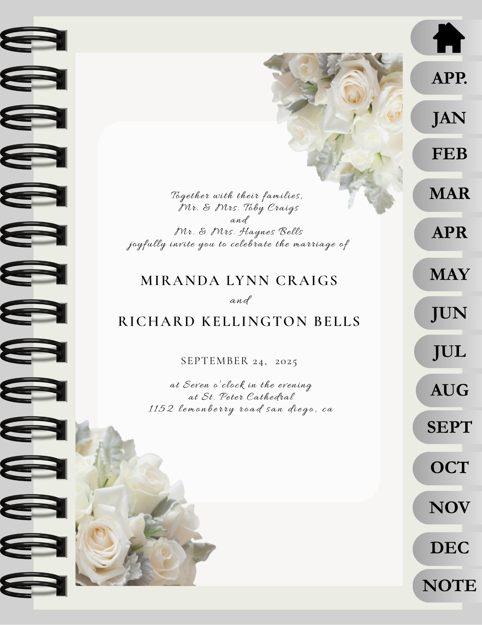 Minimalist Hyperlinked Monthly Planner for Married Couples