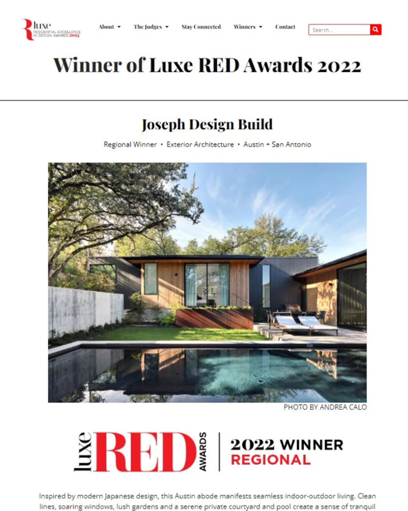 Winner of Luxe RED Awards 2022