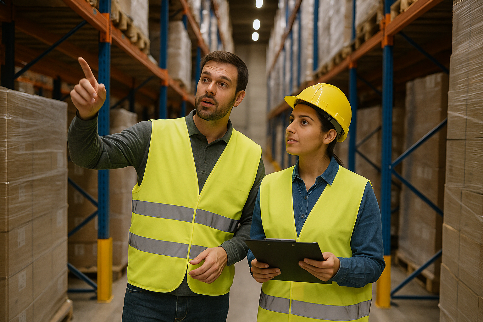 Zwei Personen in der Lagerhalle