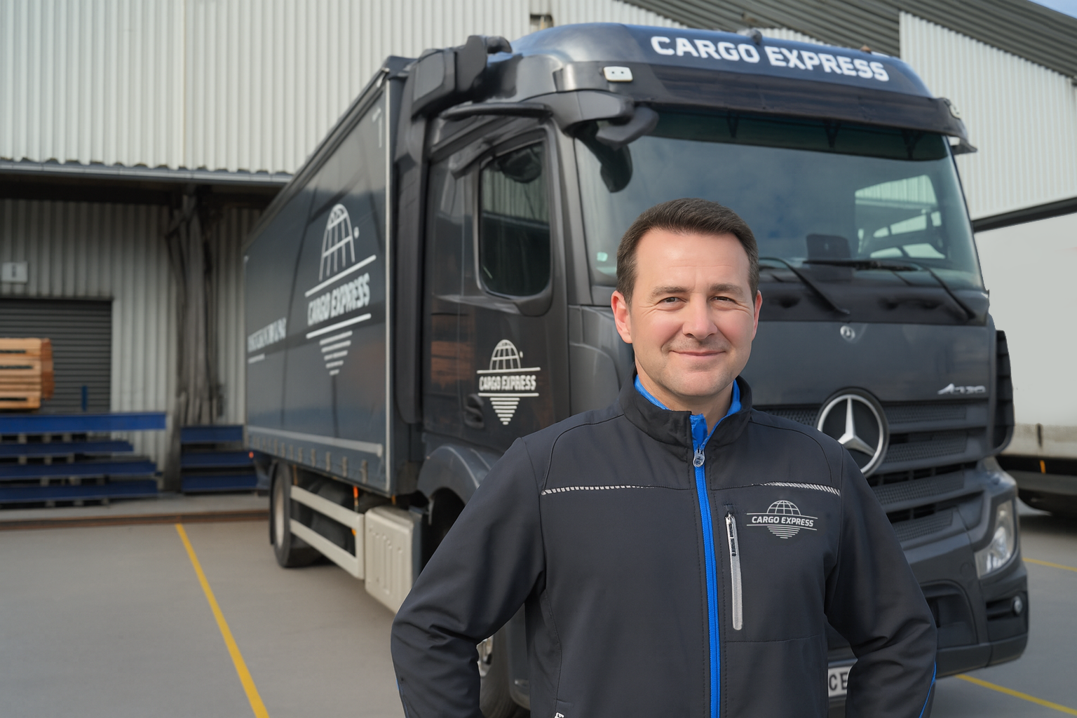 LKW Fahrer steht vor seinem LKW