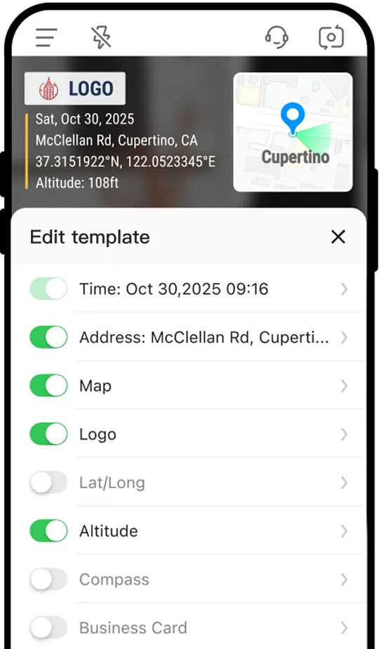 Data fields within "Edit Template" in Timemark.