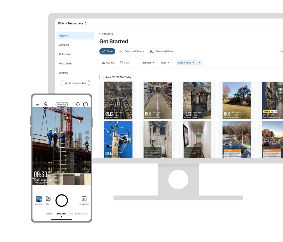 The interface of the construction photo documentation tool on the web and mobile portal