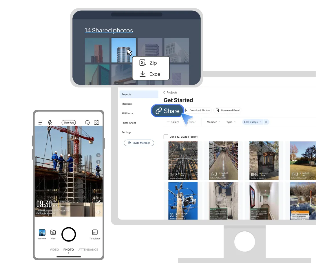 The interface of the construction photo documentation tool on the web and mobile portal
