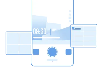 Illustration of a Timemark - like camera interface with timestamp and layout elements.