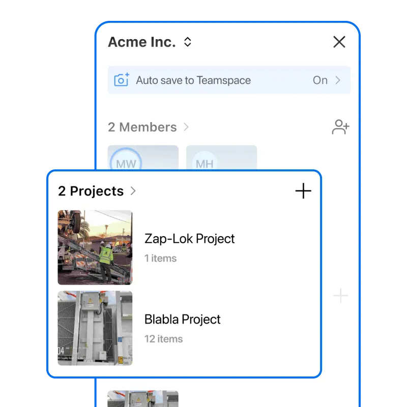 A photo gallery that has a few photos selected; on the right hand side shows the options to export to Excel or PDF; at the bottom shows the options to share to WhatsApp, export as PDF / ZIP / KMZ.