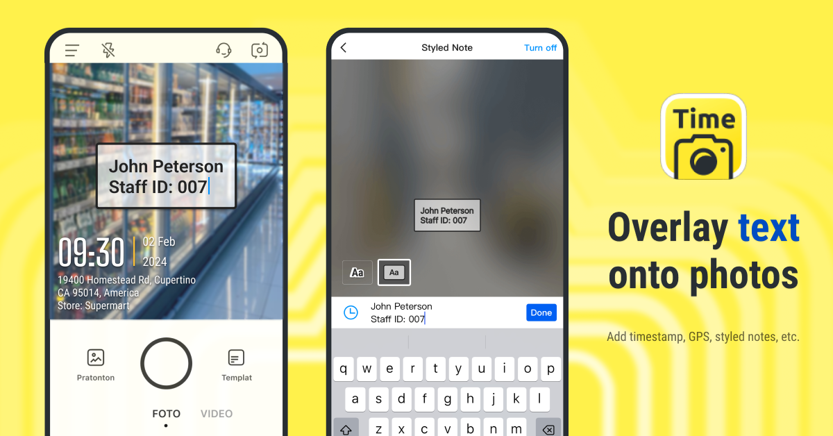 Timemark Overlay text onto photos