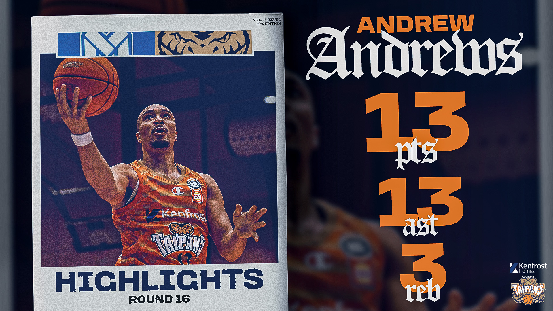 Andrew Andrews vs. Melbourne (Round 16, 2025/26)