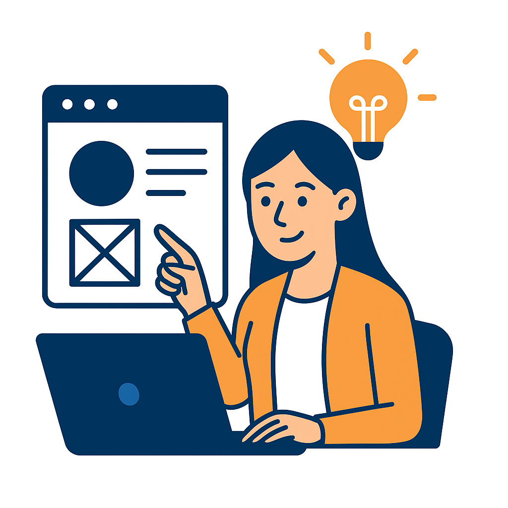 Illustration of professional designing an automation workflow on a laptop, symbolizing the build process