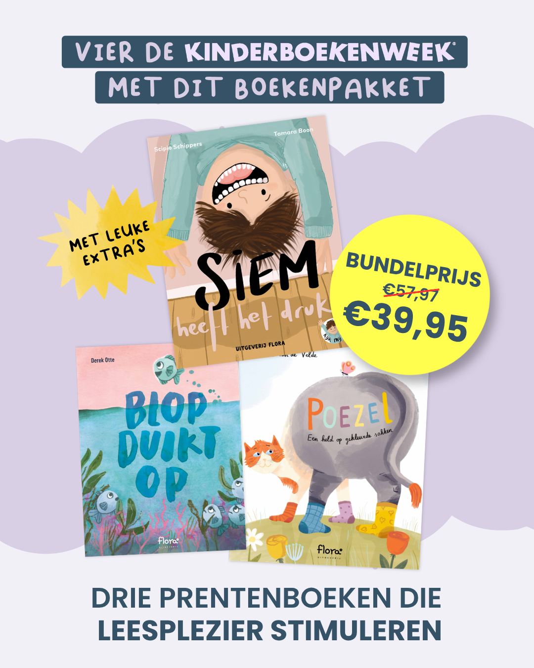 Boekenpakket Kinderboekenweek met Siem heeft het druk, Poezel en Blop duikt op