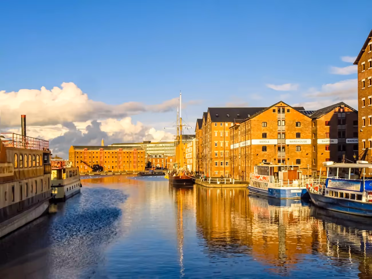 Gloucester quays on sunny morning.