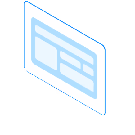 Isometric illustration of a webpage layout with various content blocks on a white panel.