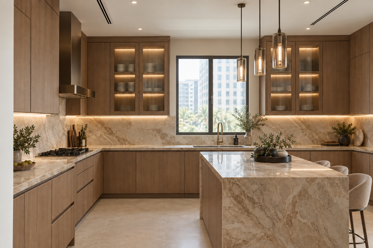 Villa kitchen before renovation in Palm Jumeirah