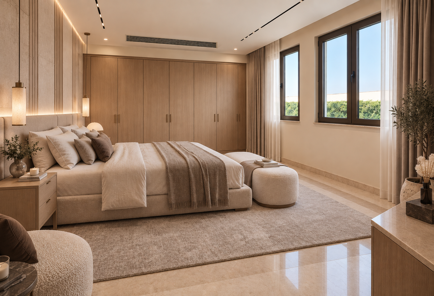 Villa bedroom after renovation by LuxRenov8 in Palm Jumeirah
