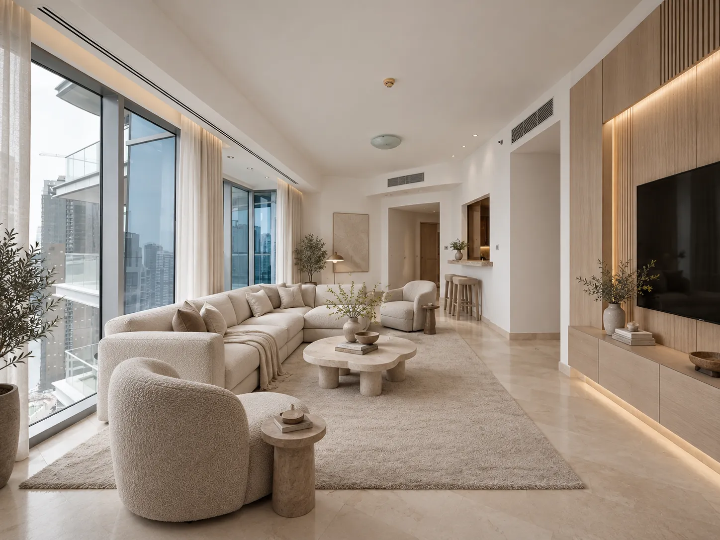 Living room after renovation by LuxRenov8 in Dubai Marina