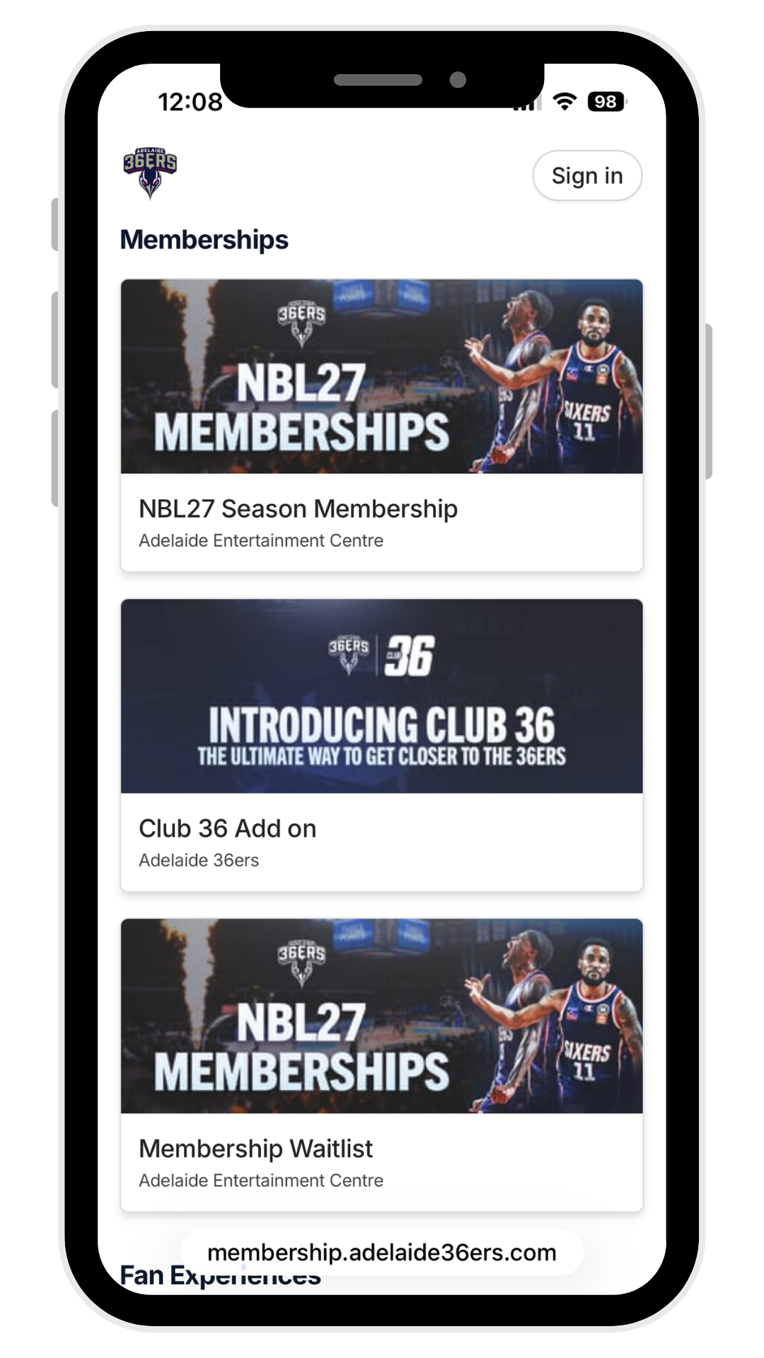 Screenshot of logging in on the membership portal