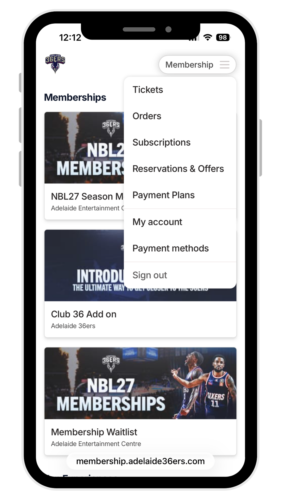 Screenshot of the Tickets menu