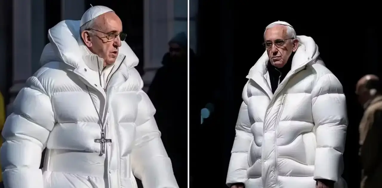 AI-generated image of Pope Francis in a white Balenciaga AI-generated image of Pope Francis in a white Balenciaga