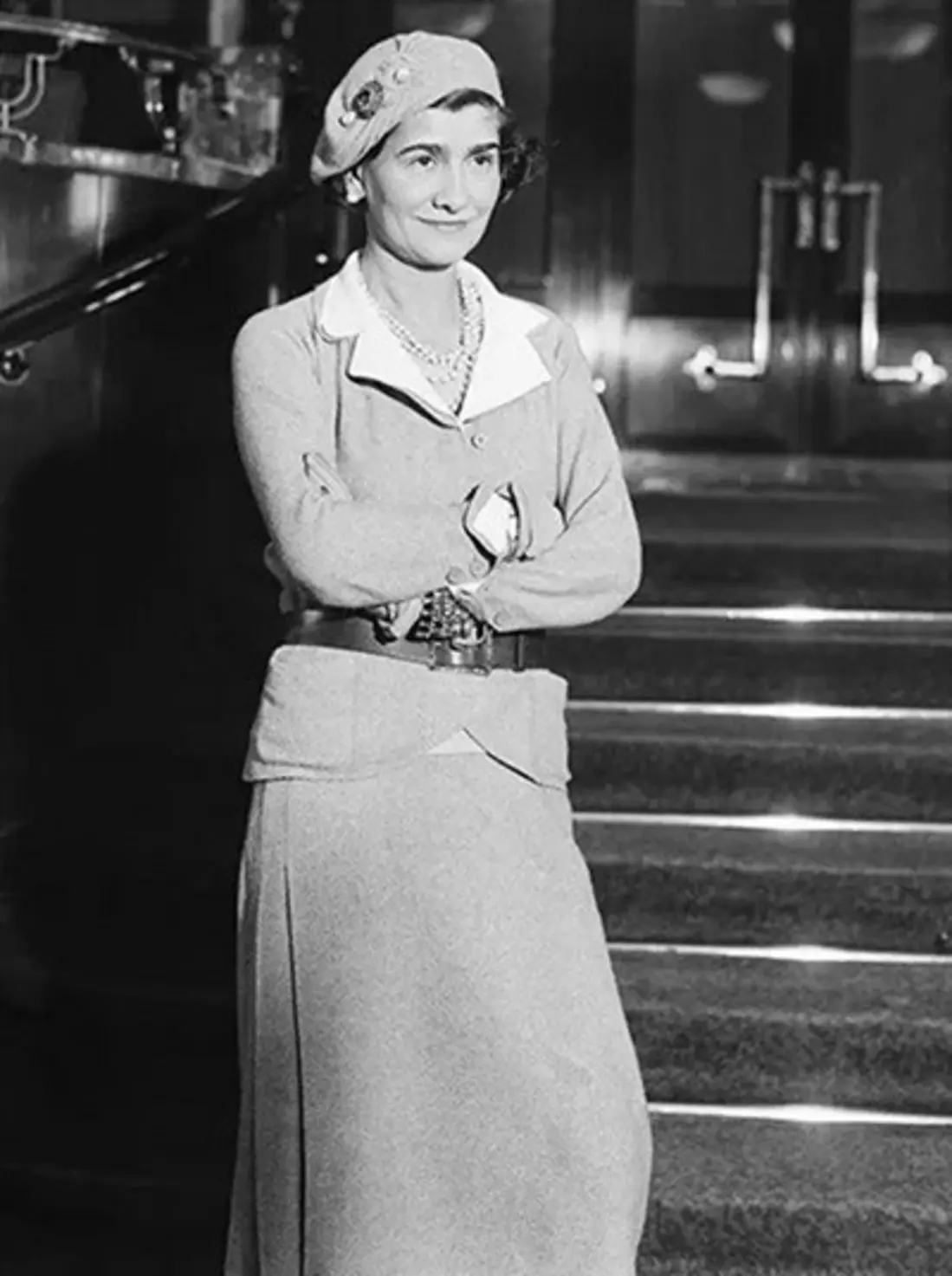 Gabrielle Chanel, wearing her tweed designs, 1931