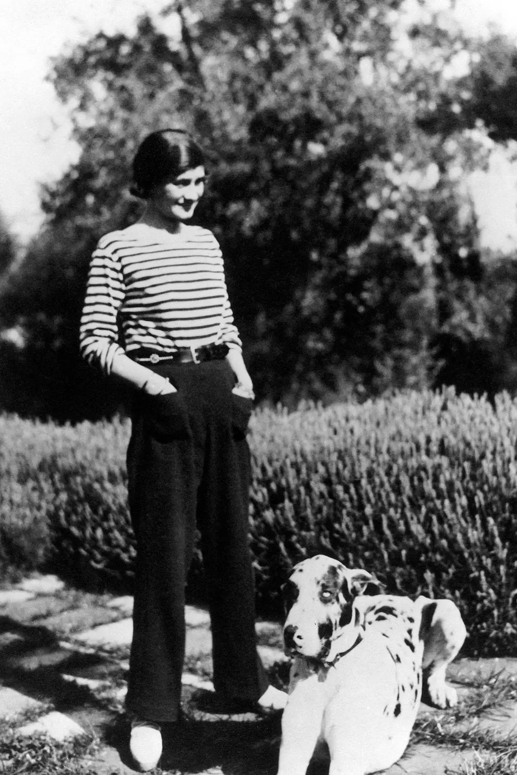 Chanel wore a classic Breton top and trousers at her home in the French Rivera