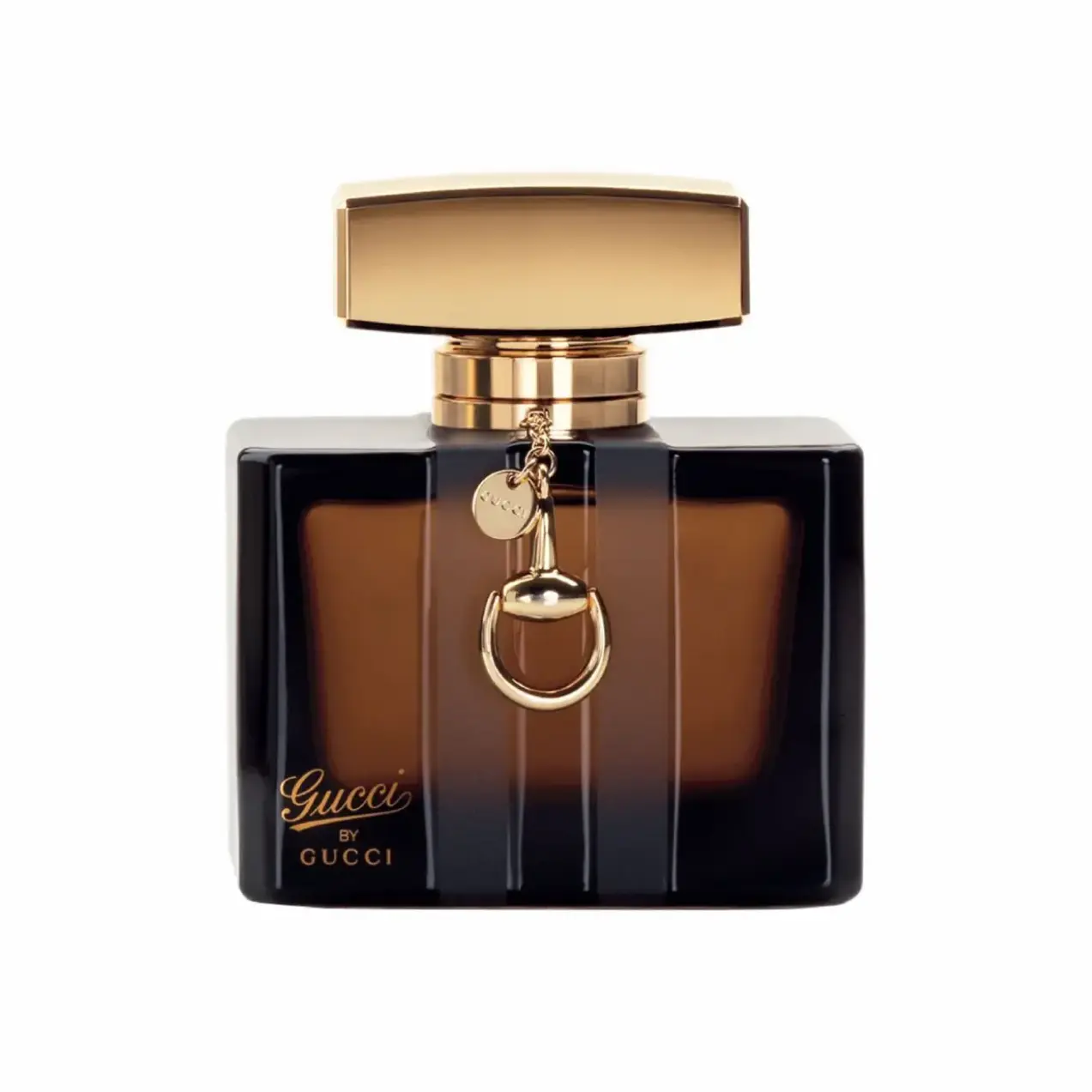 Gucci by GUCCI (2007) - designed under Frida Giannini, is an amber-toned, square bottle adorned with a styled horsebit charm