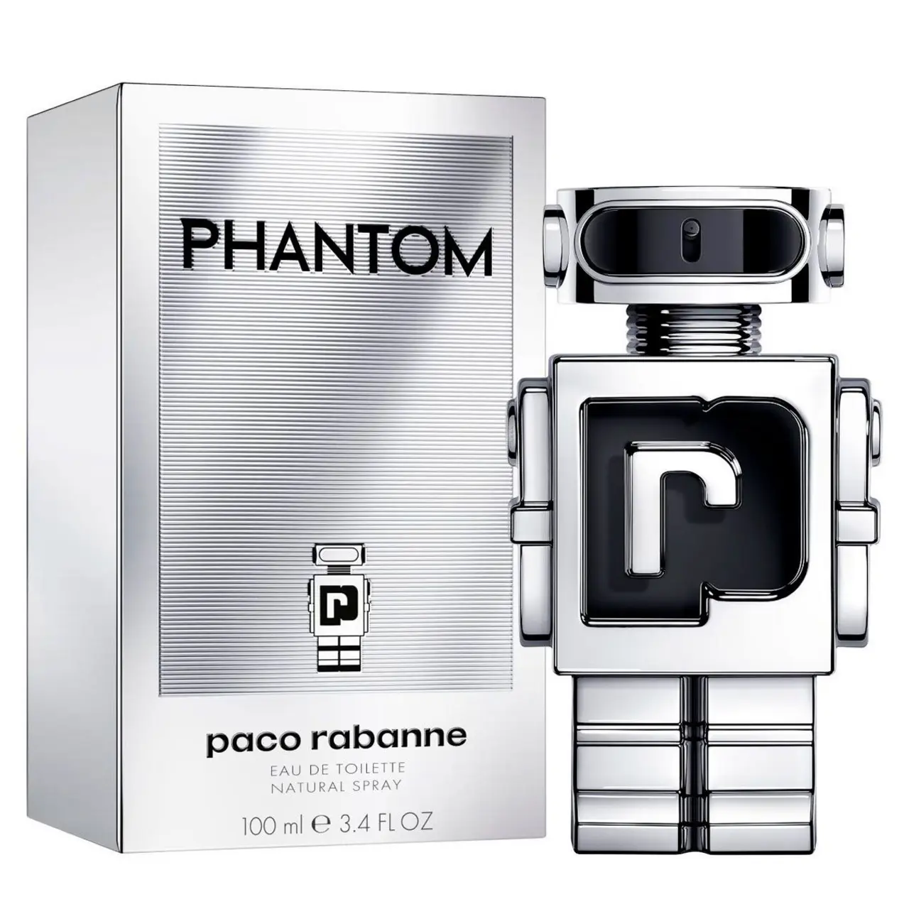 Paco Rabanne Phantom (2021) is a futuristic robot-shaped bottle with built-in NFC chip, merging fragrance, technology, and fashion in one iconic design