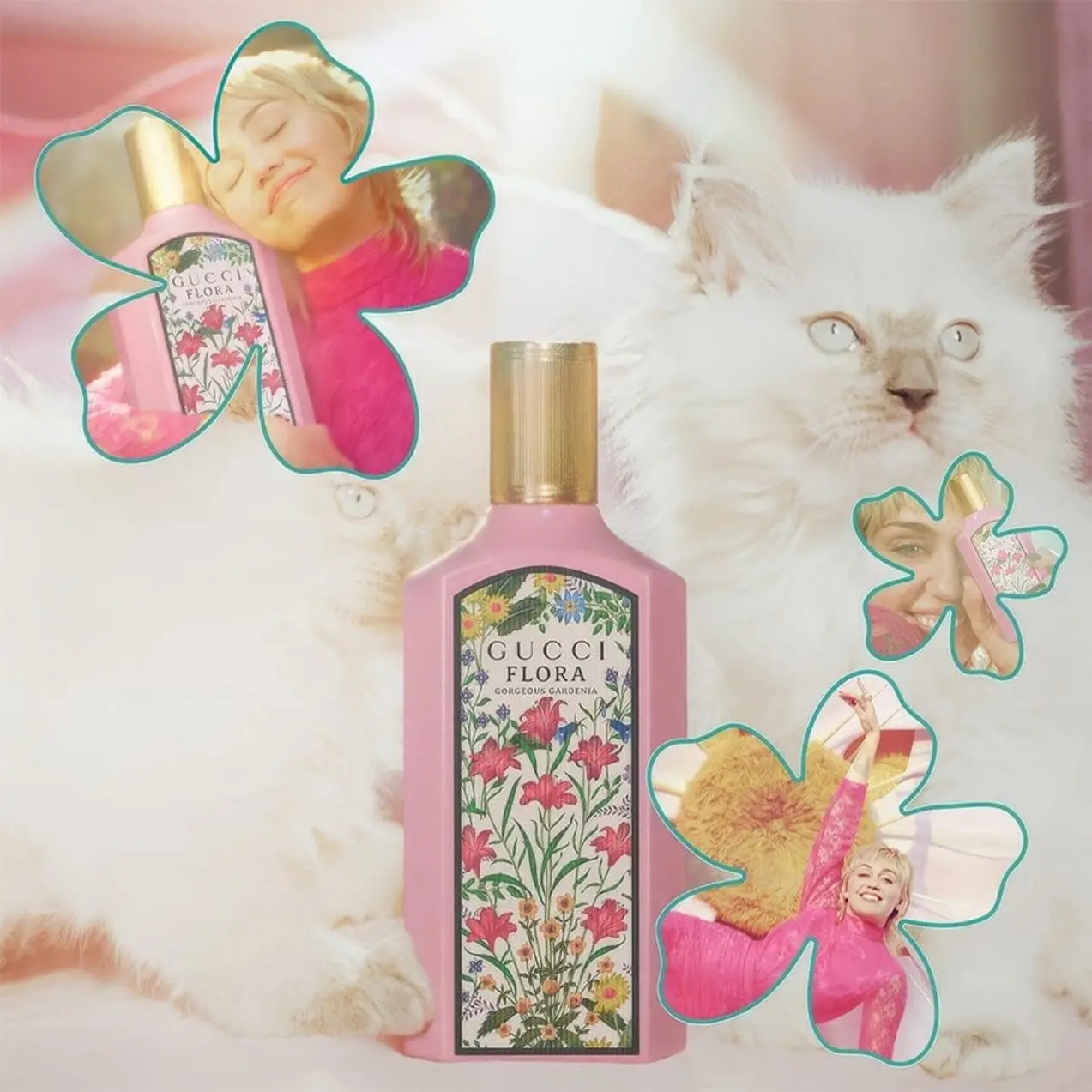 Gucci Flora Gorgeous Gardenia, a vibrant, dreamy scent brought to life by Miley Cyrus in the iconic 2021 campaign