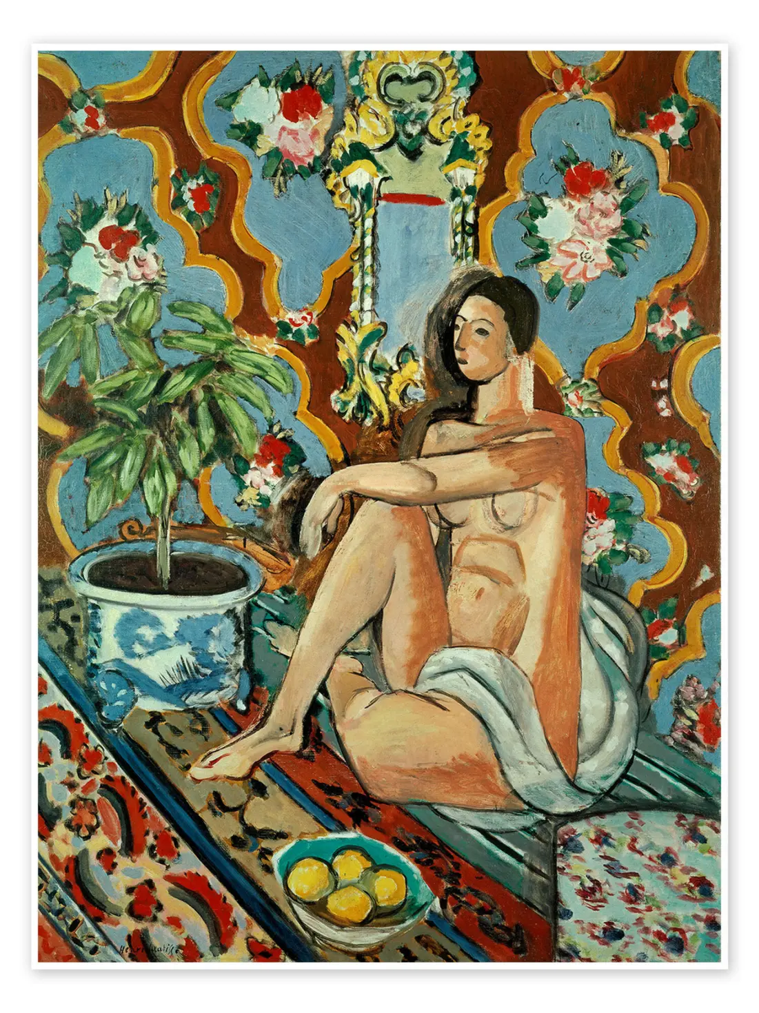 'Decorative Figure Against an Ornamental Background', oil on canvas