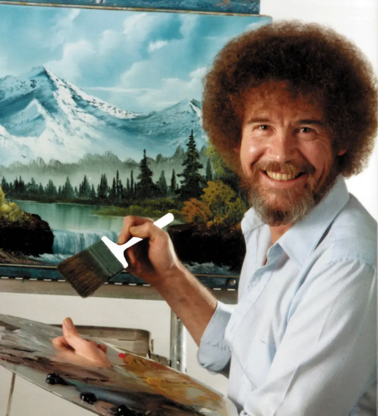 Bob Ross smiling during the filming of The Joy of Painting Bob Ross smiling during the filming of The Joy of Painting