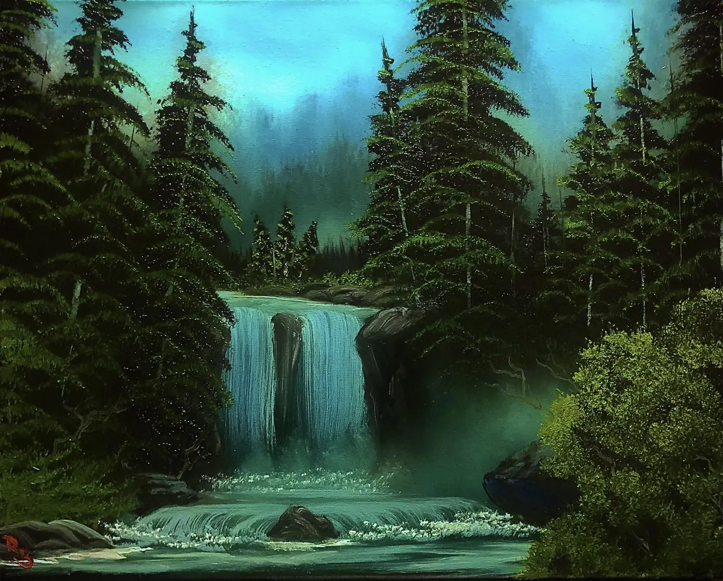 Blue Ridge Falls, a painting by Bob Ross Blue Ridge Falls, a painting by Bob Ross