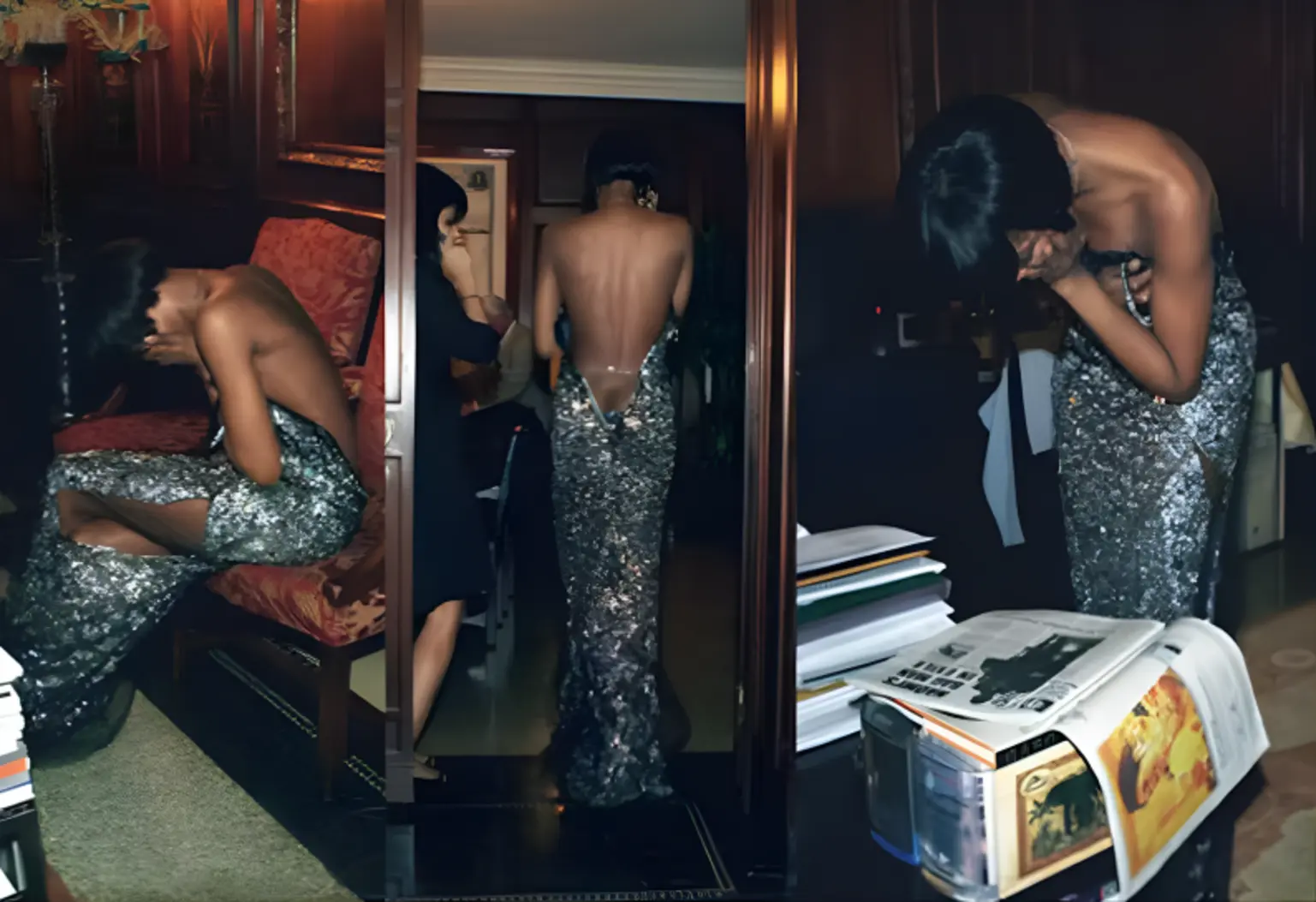 Naomi Campbell choosing the Dolce & Gabbana Fall 2007 gown for her final day