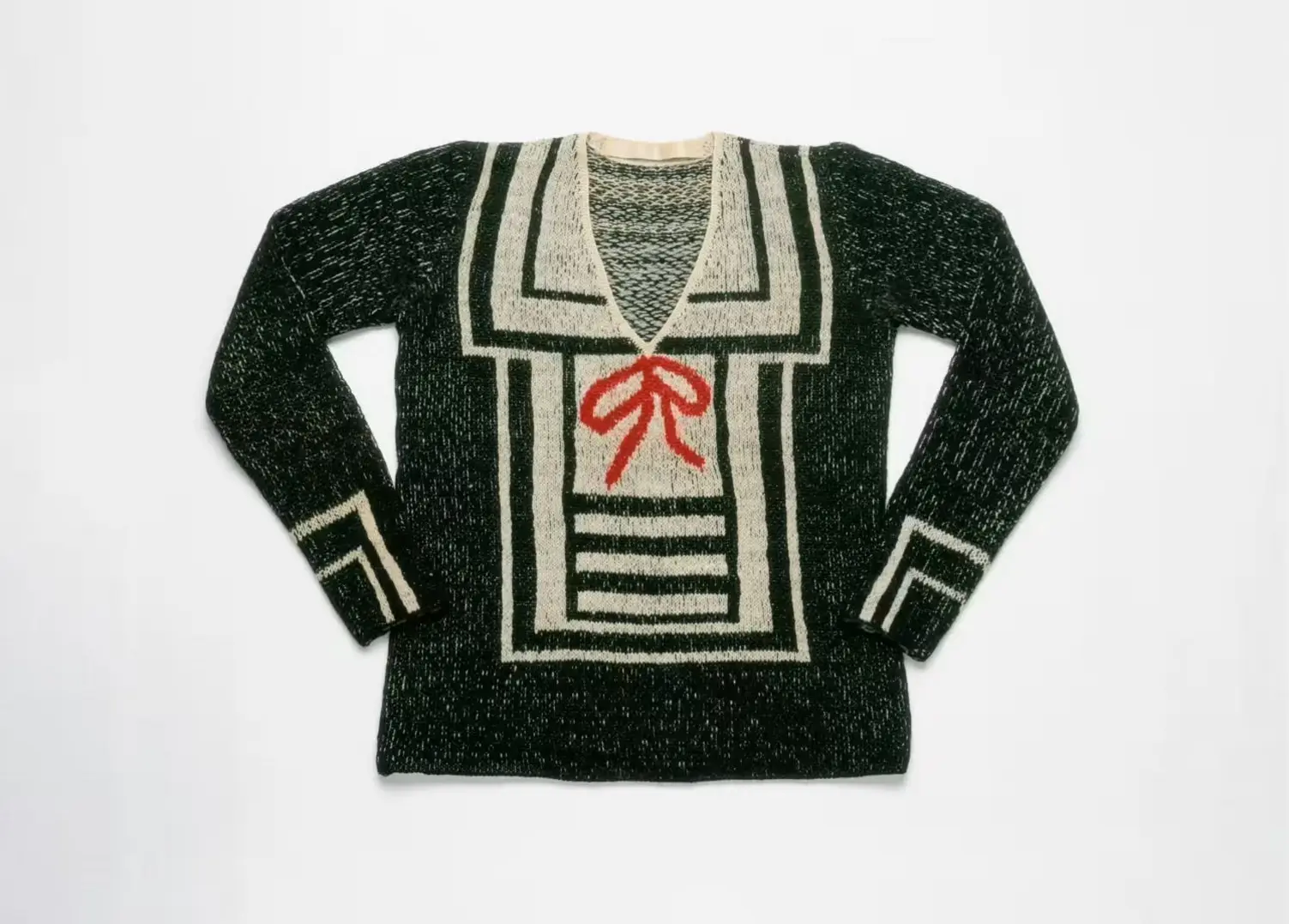 Schiaparelli trompe l’oeil bow tie sweater 1928 Schiaparelli trompe l’oeil bow tie sweater 1928