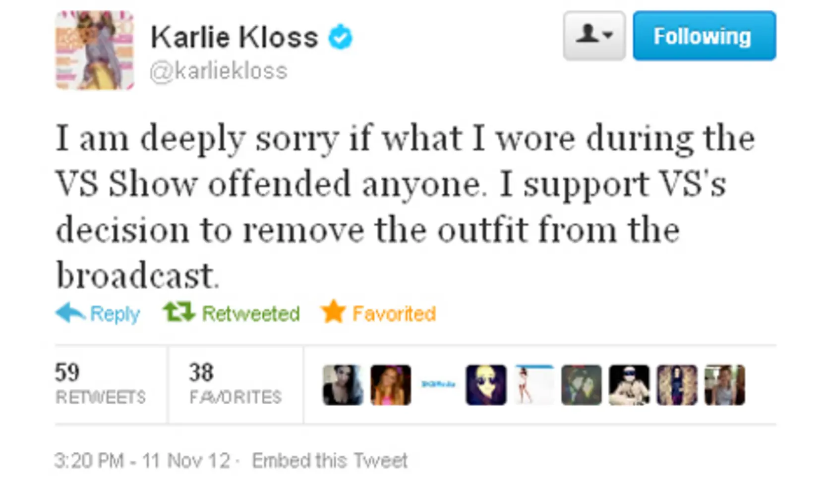 Karlie Kloss's apology
