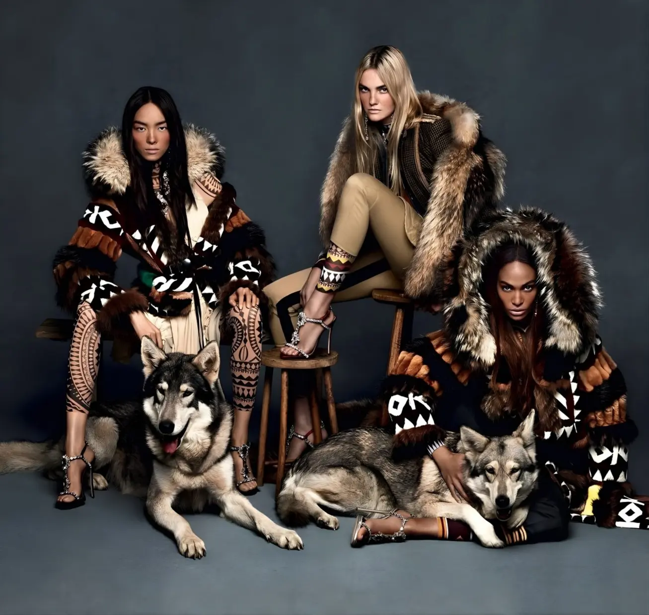 Dsquared2 Fall 2015 Ad Campaign featuring Fei Fei Sun, Caroline Trentini, and Joan Smalls