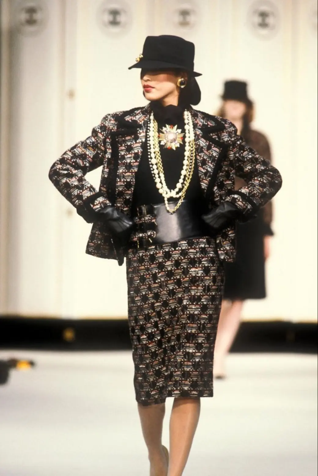 A design featured in the Spring 1983 Haute Couture collection, representing Karl Lagerfeld's inaugural collection for Chanel