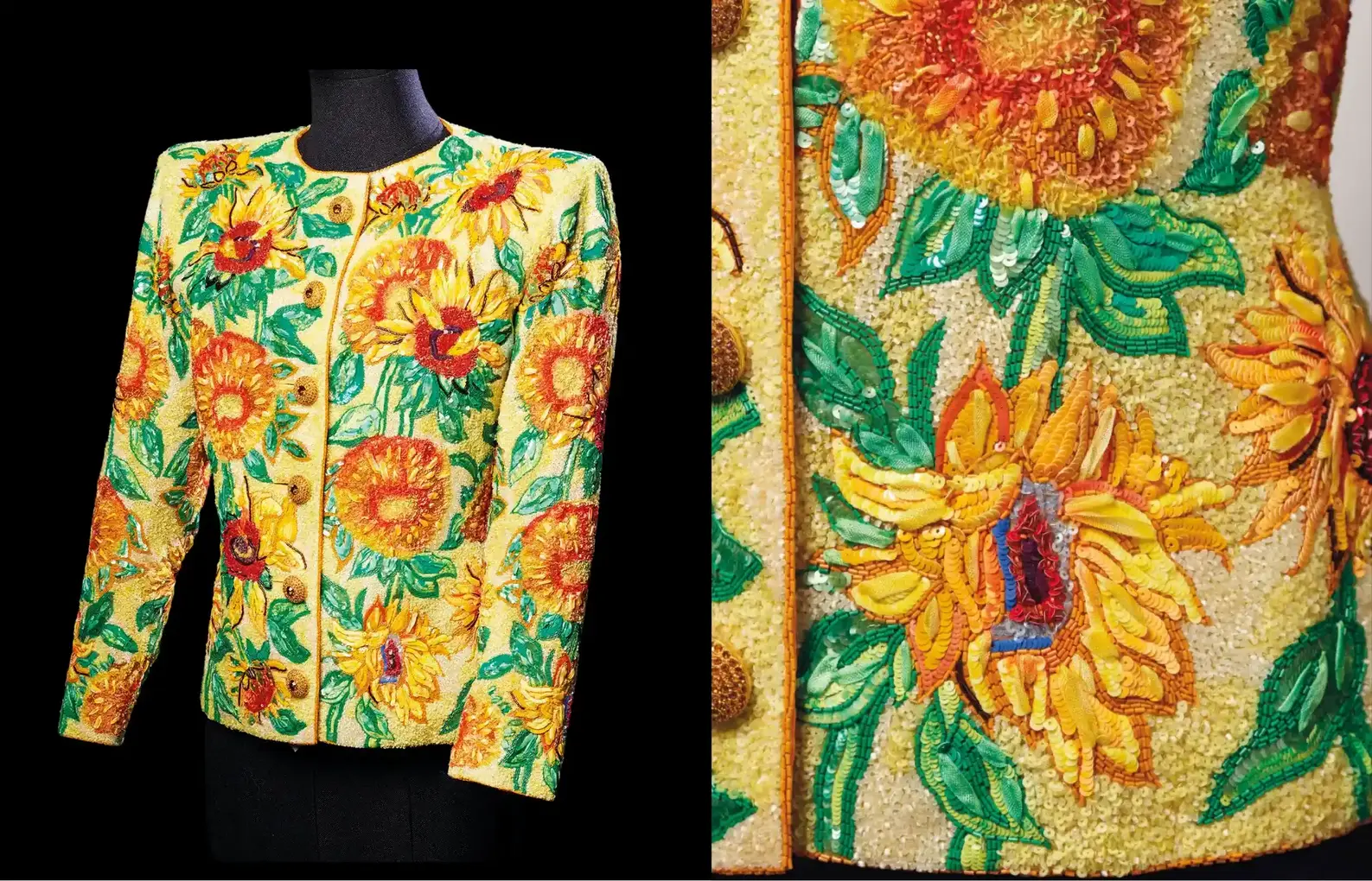 The jacket, named Sunflowers after the Van Gogh painting (1888), was a key piece in Yves Saint Laurent's Haute Couture Spring/Summer 1988 collection
