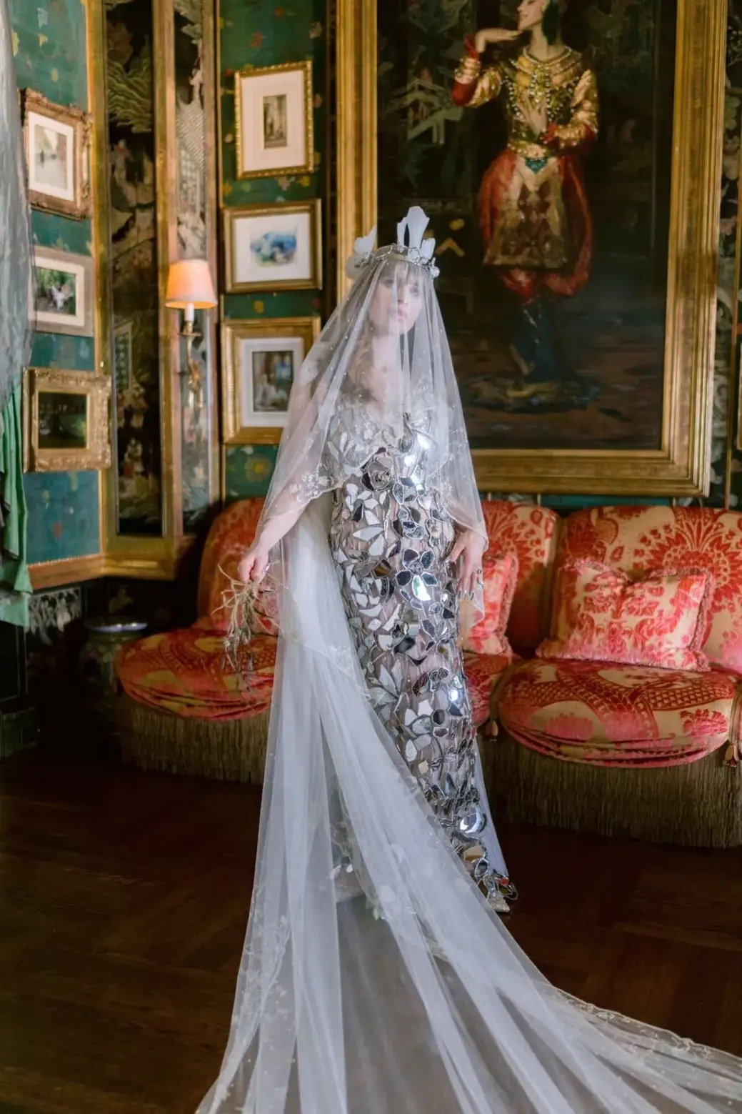 Ivy Getty in a bespoke couture wedding gown by John Galliano for Maison Margiela at her wedding in San Francisco