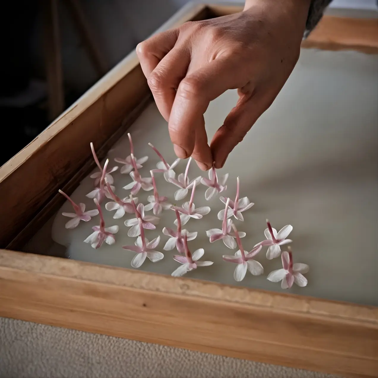 A Step in the Enfleurage Process A Step in the Enfleurage Process