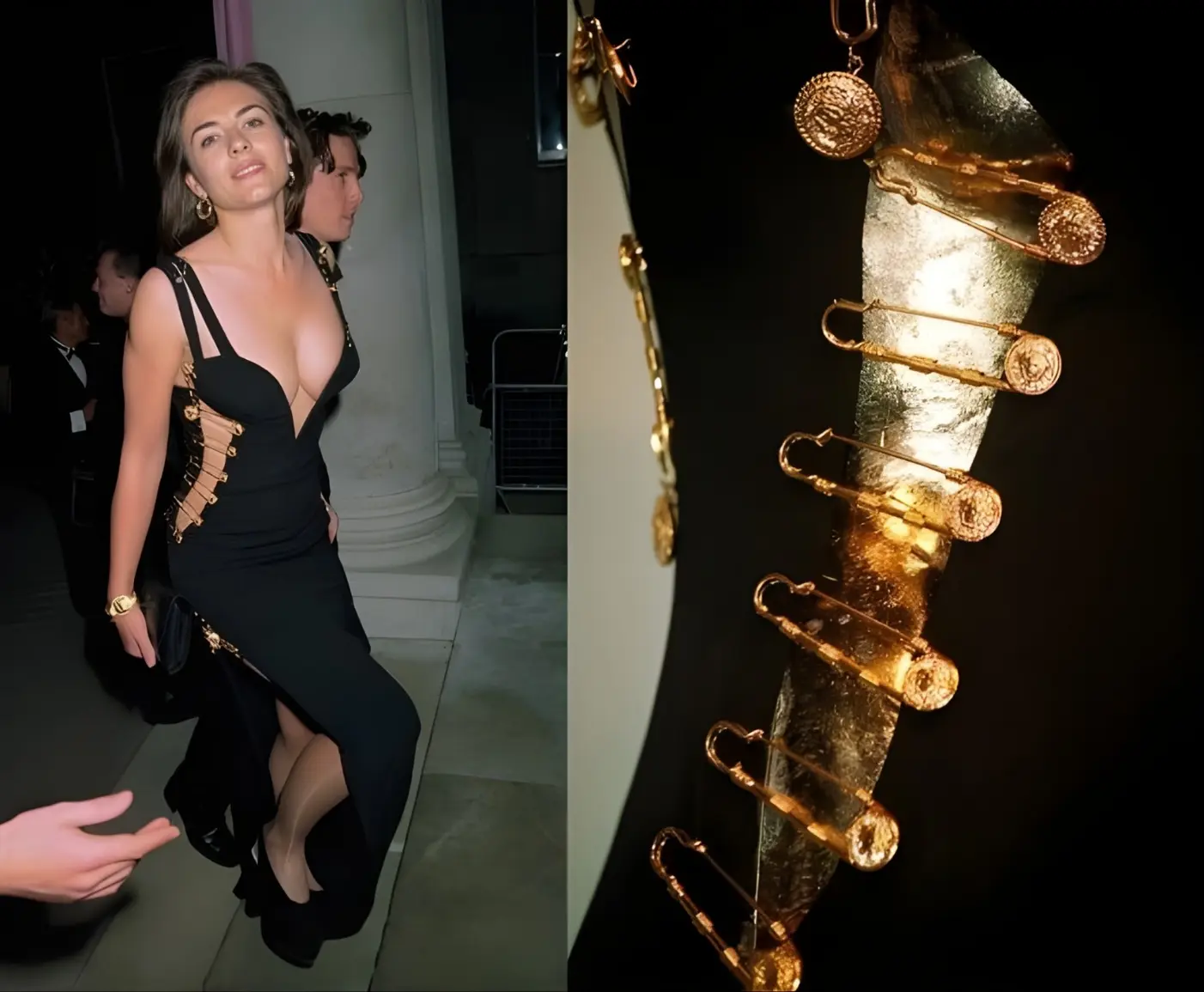 The details of the Versace safety pin dress