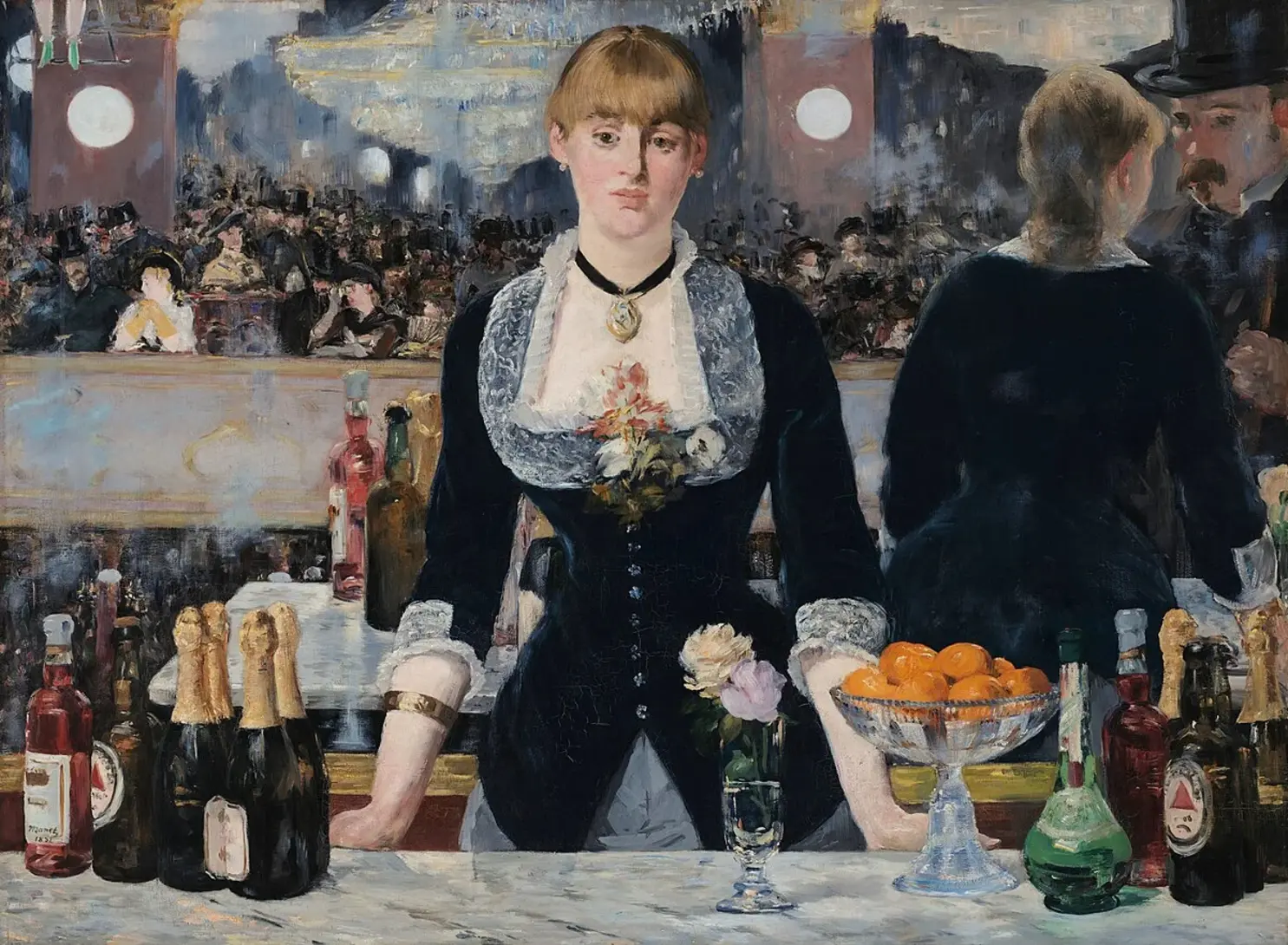 A Bar at the Folies-Bergère by Édouard Manet, 1882, 96 cm × 130 cm (37.8 in × 51.2 in) A Bar at the Folies-Bergère by Édouard Manet