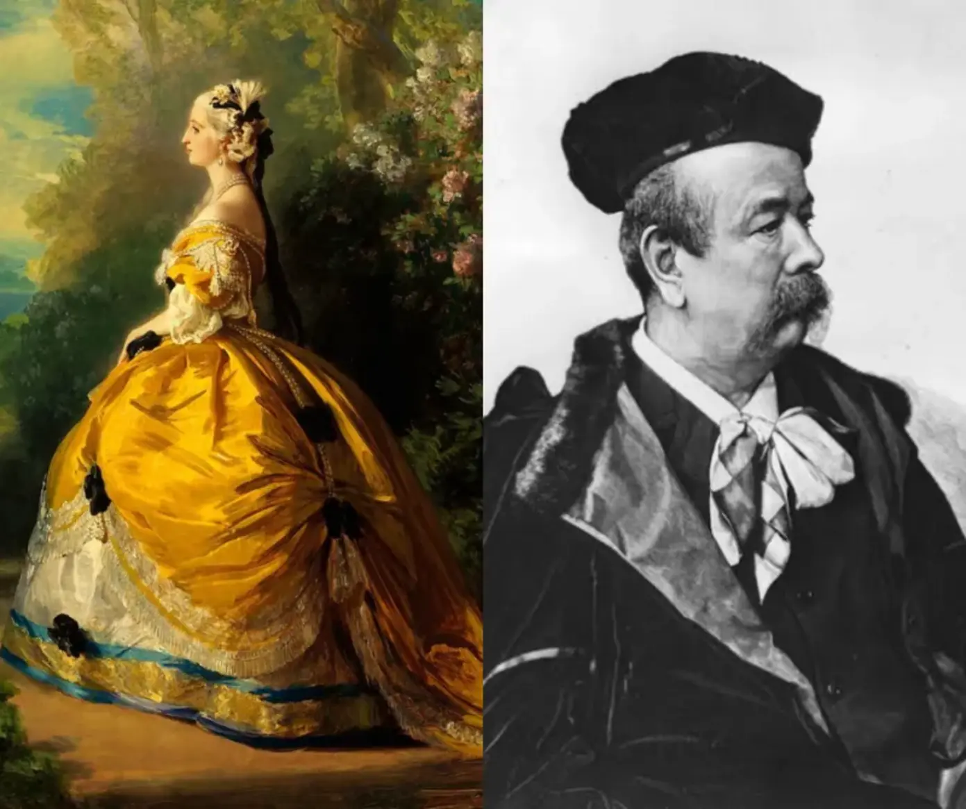 Charles Frederick Worth and Empress Eugénie wearing a Worth design, 1854, a foundational moment in the rise of a fashion legend