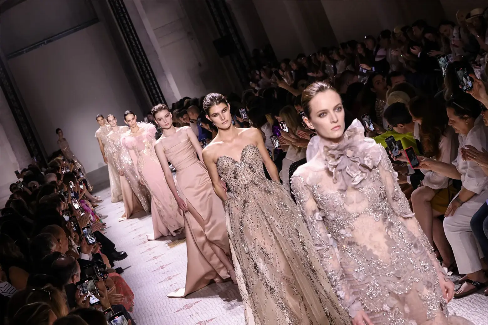 Models walk the runway during the Elie Saab as guest member runway Haute Couture Marketing Elie Saab