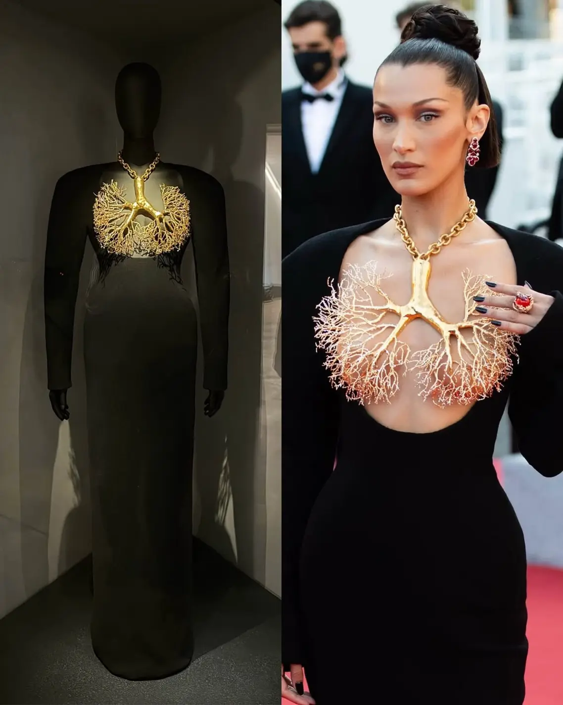 Schiaparelli V&A exhibition Bella Hadid wears Schiaparelli Lung Dress