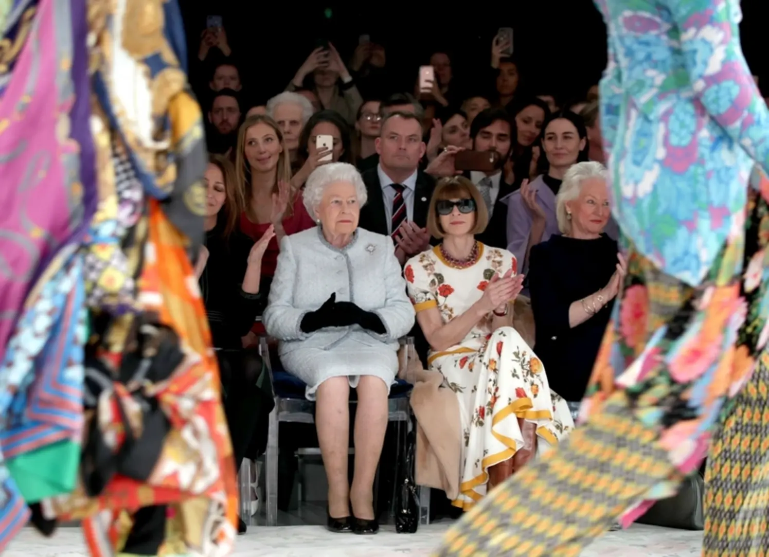Queen Elizabeth II chose the front row beside Anna Wintour at Richard Quinn Fall 2018