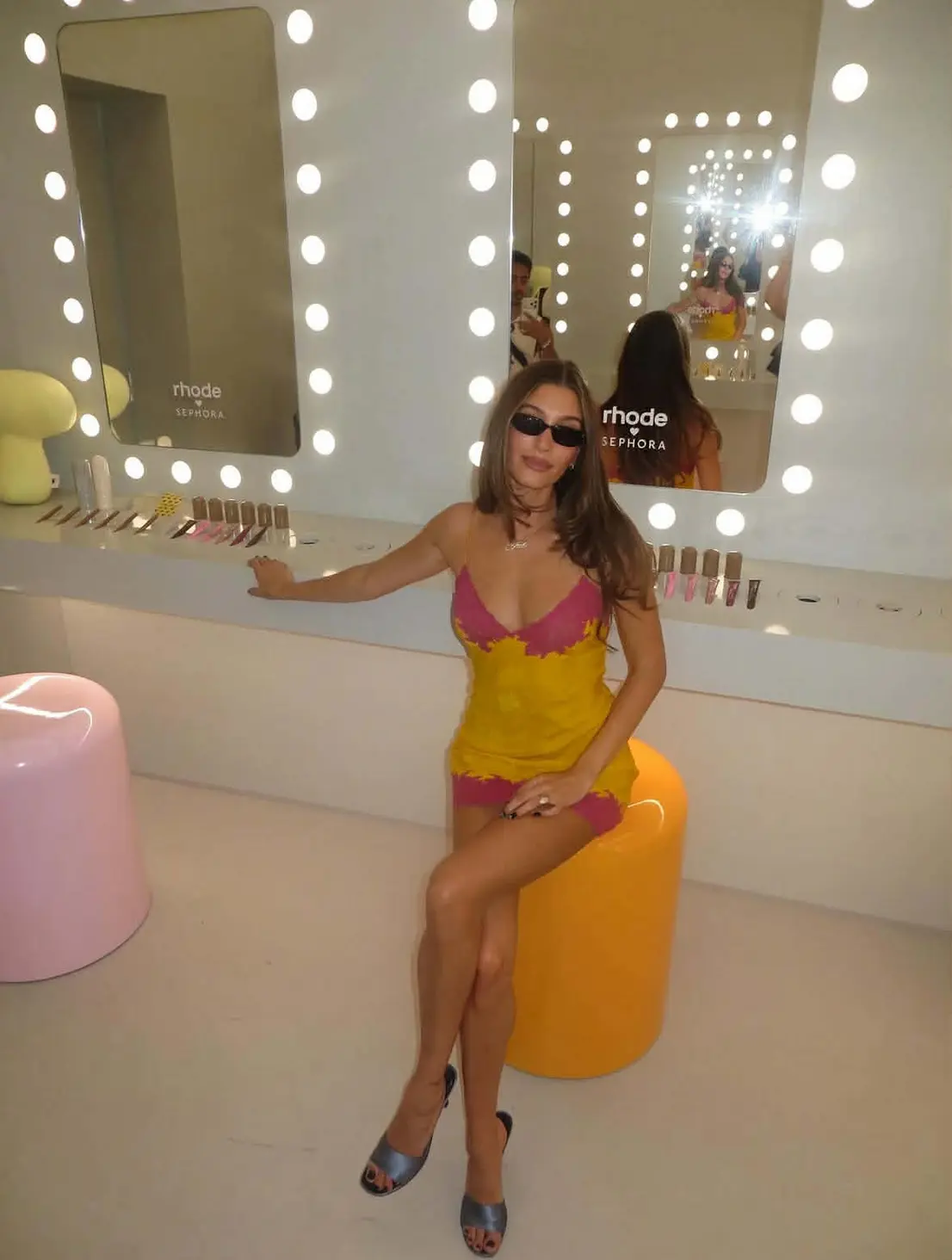 Hailey Bieber in a Rhode touch-up room