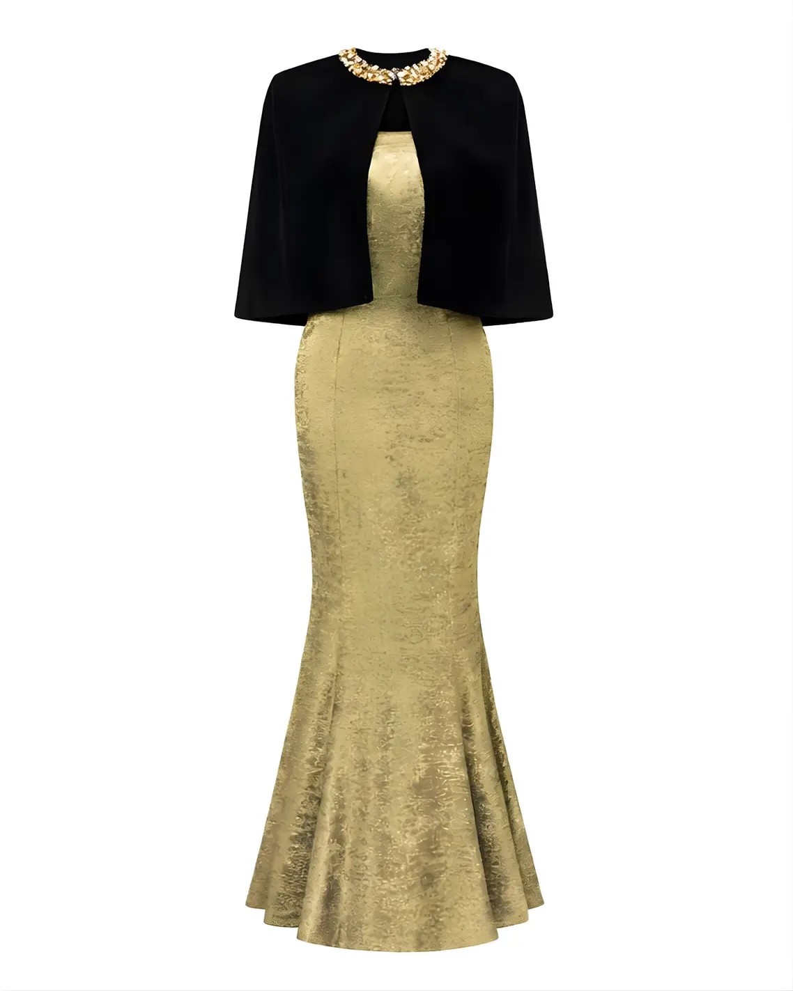IHF Atelier Vera Mermaid Cape Dress Midnight Gilded