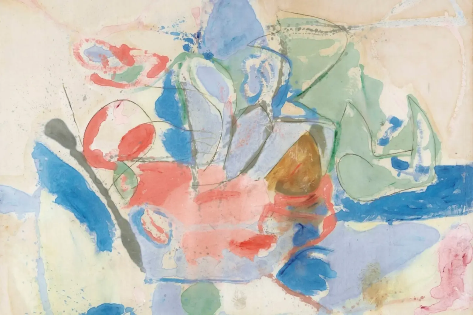 Mountains and Sea, 1952, oil and charcoal on unsized, unprimed canvas Helen Frankenthaler modern art
