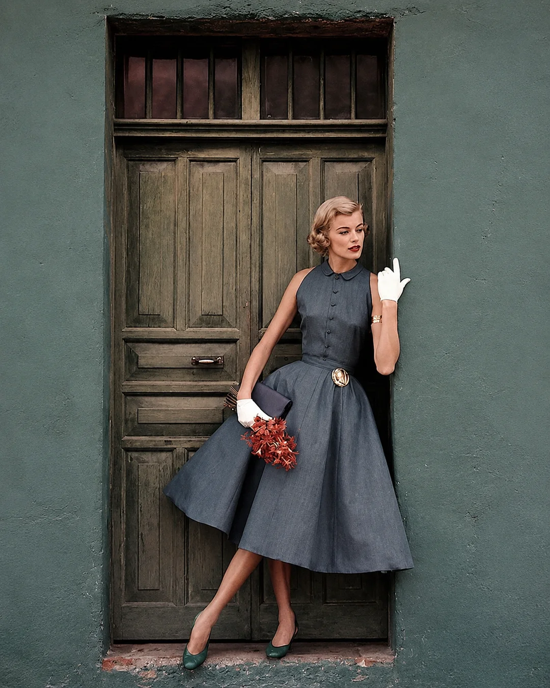 A 1950s Model Standing In A Doorway 50s style editorial pp