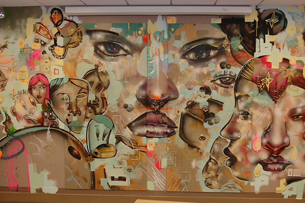 David Choe's mural at the first Facebook office at Paolo Alto graffiti